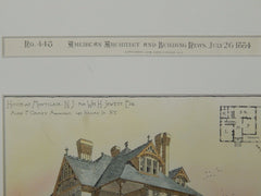 House for Wm. H. Jewett, Esq., Montclair, NJ, 1884, Original Plan. Alex F. Oakley.