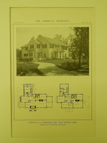 House of J. A. Karnheim, Esq., West Newton, MA, 1914, Lithograph.  Gay & Proctor.
