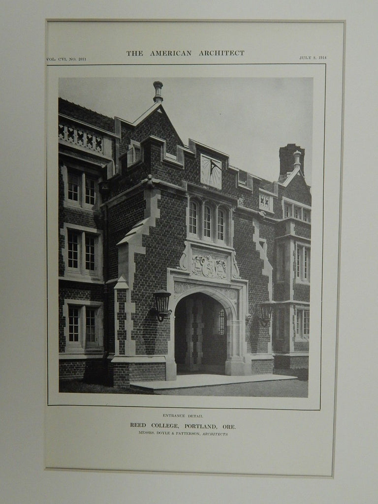 Entrance Detail, Reed College, Portland, OR, 1914. Lithograph. Doyle & Patterson.