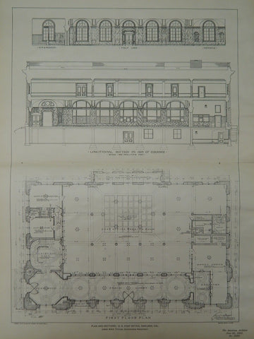Plan and Sections, U.S. Post Office, Oakland, CA, 1901, Original Plan. James Knox Taylor.