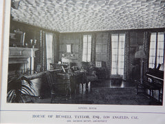 House of Russell Taylor,ESQ, Interior, Los Angeles,CA, Lithograph,1914. Myron Hunt.