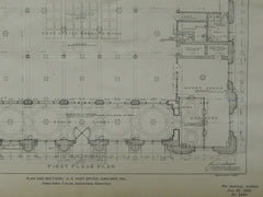 Plan and Sections, U.S. Post Office, Oakland, CA, 1901, Original Plan. James Knox Taylor.