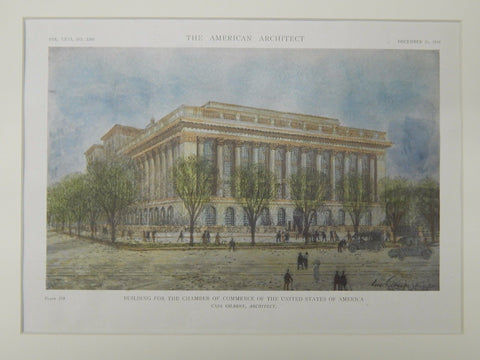 Building for the Chamber of Commerce, Washington, DC, 1919, Original Plan. Cass Gilbert.