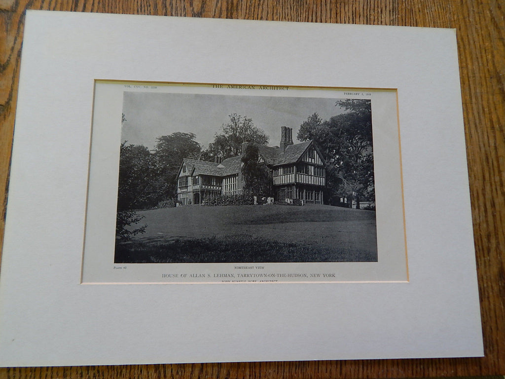 House of Allan S.Lehman, Exterior, Tarrytown on Hudson, NY,1919, Lithograph. John Russell Pope.