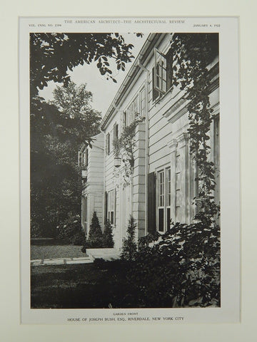 Garden Front, House of Joseph Bush, Esq., Riverdale, NY, 1922, Lithograph. Dwight James Baum.