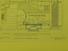 Details, US Post Office and Custom House, Grand Rapids, MI, 1905, Original Plan.  James Knox Taylor.