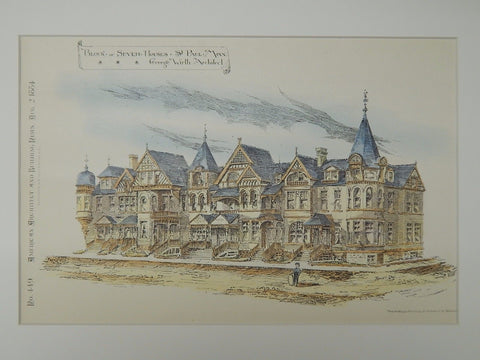 Block of Seven Houses, St. Paul, MN, 1884, Original Plan. George Wirth.