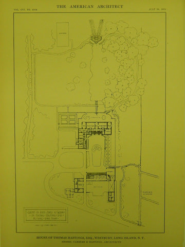 Layout of Grounds, House of Thomas Hastings, Westbury, NY, 1914, Original Plan. Carrere & Hastings