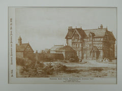 Front, Residence for Thomas Walker, Barnt Green, England, 1891, Original Plan. Essex & Nicol.