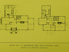 House of J. A. Karnheim, Esq., West Newton, MA, 1914, Lithograph.  Gay & Proctor.