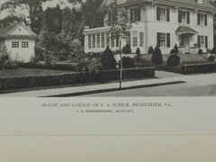 House and Garage of F. A. Schick, Bethlehem, PA, 1919, Lithograph. C. E. Schermerhorn.
