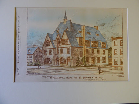 Lodge for Perseverance Lodge,No.46, Knights of Pythias, Chestnut Hill. PA,1889. Original Plan. Geo. T. Pearson.