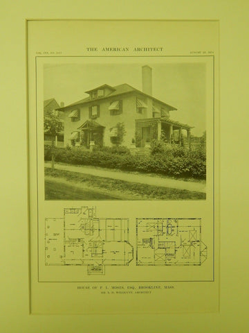 House of P. L. Moses, Esq., Brookline, MA, 1914, Lithograph. L. D. Willicutt.