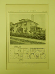 House of P. L. Moses, Esq., Brookline, MA, 1914, Lithograph. L. D. Willicutt.