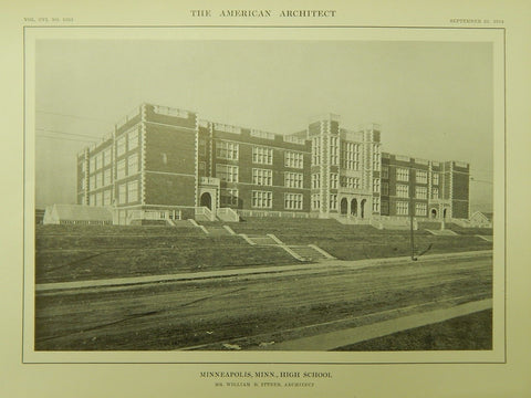 General View, High School, Minneapolis, MN, 1914, Lithograph. William B. Ittner.
