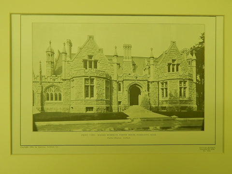 Front View, Rogers Memorial Parish House, Fairhaven, MA, 1904, Lithograph.  Charles Brigham.