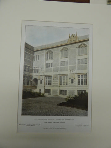 Boy's Entrance, Mather School, Dorchester, MA, 1908. Colored Photograph. Cram, Goodhue, & Ferguson.