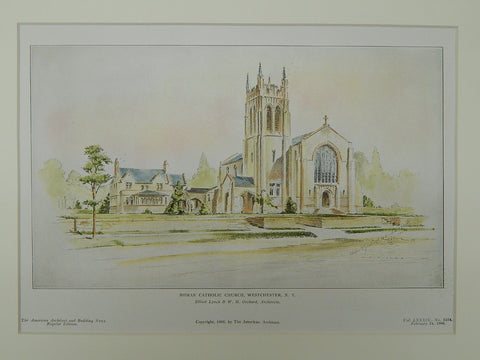 Perspective, Roman Catholic Church, Westchester, NY, 1906, Original Plan. Elliott Lynch & W. H. Orchard