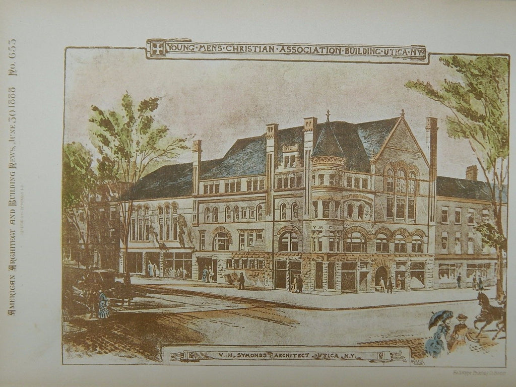 Young Men's Christian Association Building, Utica, NY, 1888, Original Plan. W.H. Symonds.