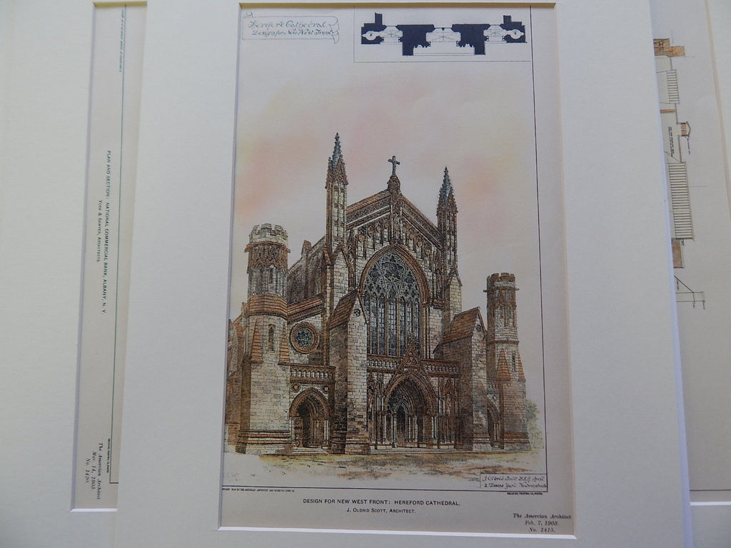 Hereford Cathedral, Hereford UK 1903. Original Plan. J. Oldrid Scott.