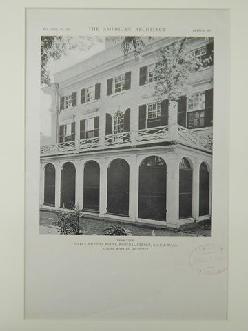 Rear View, Pierce-Nichols House, Federal Street, Salem, MA, 1921, Lithograph.  Samuel McIntire.