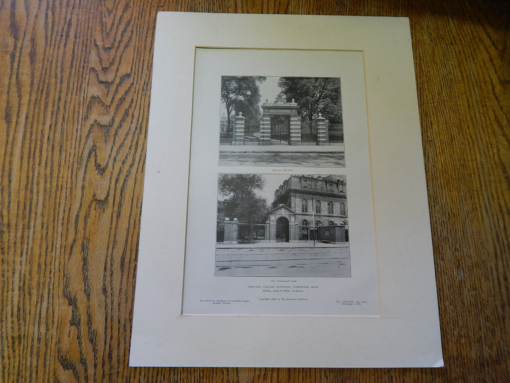 Harvard College Gateways,Cambridge, MA, 1905, Lithograph. McKim,Mead & White.