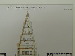 Upper Half of Tower, US Custom House, Boston, MA, 1915, Original Plan. Peabody & Stearns.