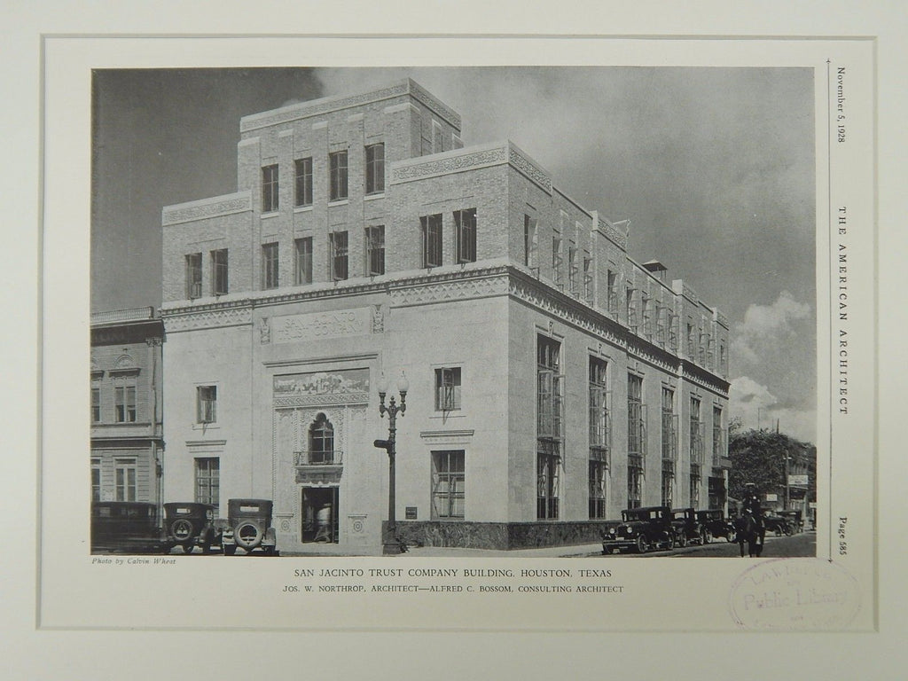 San Jacinto Trust Company Building, Houston, TX, 1928, Lithograph. Jos. W. Northrop.