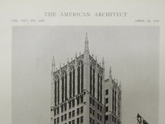 Office Building on Cadillac Square, Detroit, MI, 1919, Lithograph. Louis Kamper.