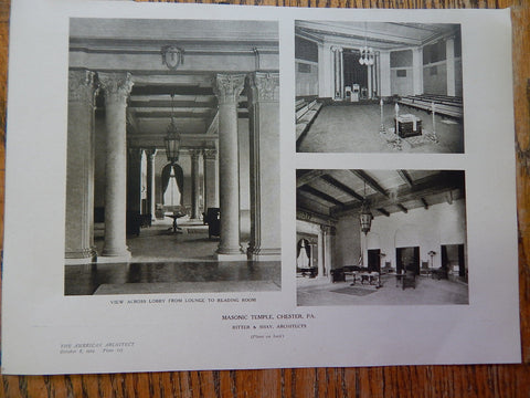 Lobby, Masonic Temple, Chester, PA, 1924, Lithograph. Ritter & Shay.