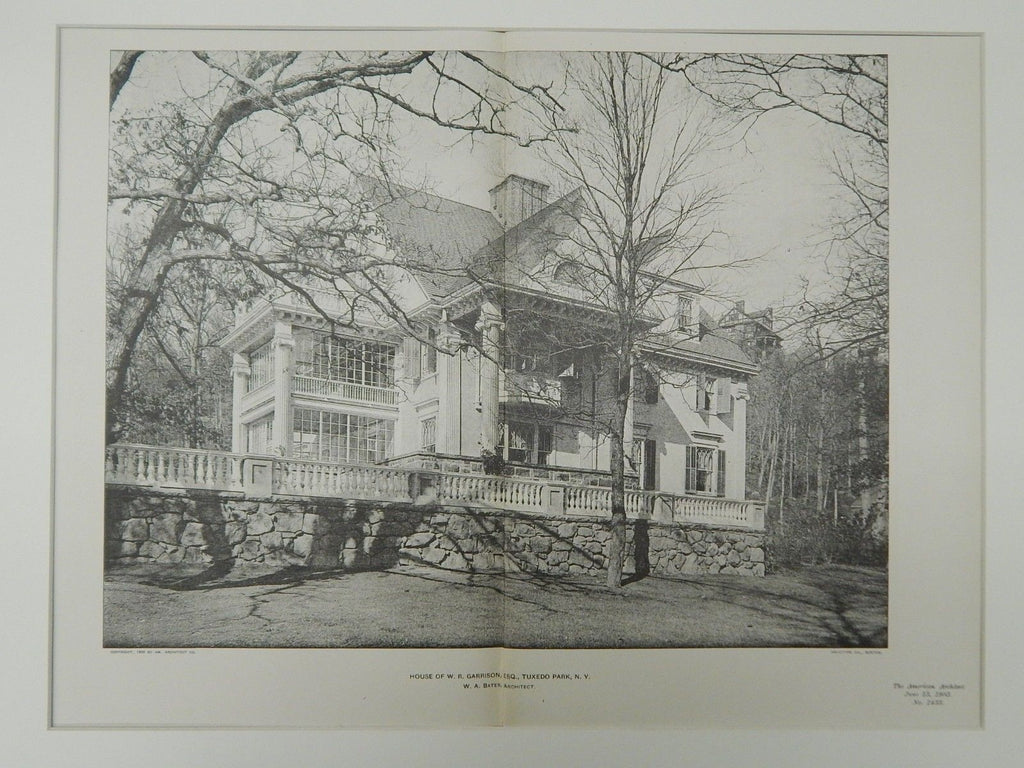 House of W. R. Garrison, Esq., Tuxedo Park, NY, 1903, Photogravure. W. A. Bates.