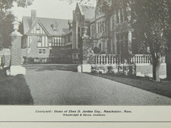 Courtyard, House of Eben D. Jordan, Manchester, MA, 1904, Lithograph. Wheelwright & Haven.