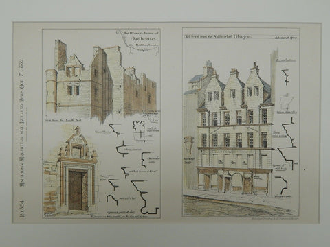 Redhouse in Haddingtonshire & Saffmarket in Glasgow, Scotland, 1882.  J. W. Small