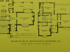 House of Dr. W. Grant Hatch, Rockford IL, 1916. Brust & Philipp. Lithograph