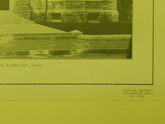 Front View, Rogers Memorial Parish House, Fairhaven, MA, 1904, Lithograph.  Charles Brigham.