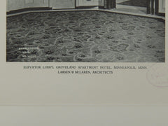 Elevator Lobby, Groveland Apartment Hotel, Minneapolis, MN, 1929, Lithograph. Larsen & McLaren.