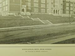 General View, High School, Minneapolis, MN, 1914, Lithograph. William B. Ittner.