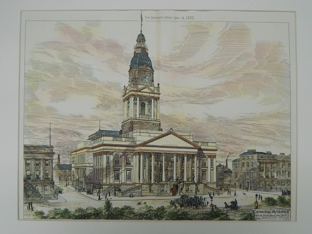 General View, Town Hall Design, Birkenhead, England, 1882, Original Plan