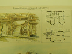 Main Hall and Exterior, The Eddy House, Chicago, IL, 1887, Original Plan. Jenney & Otis.