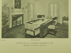Porch & Dining Room, House of H. A. Fuller, Pasadena, CA, 1918, Lithograph. Reginald D. Johnson.