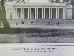 House of F. W. McNear, Esq., San Mateo, CA, 1914, Lithograph, Bliss & Faville.