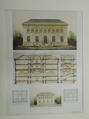Competitive Design for Maryland Institute, Baltimore, MD, 1905. Original Plan. Corbett & Pell.