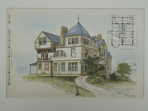 Semi-Detached Houses for W. L. Van Kirk, Pittsburgh, PA, 1885, Original Plan. Rossiter & Wright.