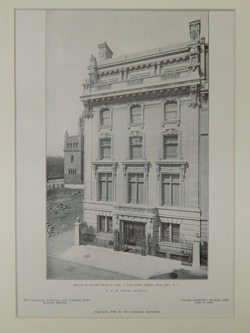 House of Stuart Duncan, East 75th Street, New York, NY, 1906, Lithograph. C. P. H. Gilbert.