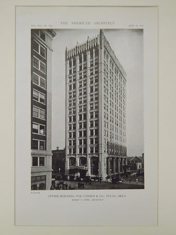 Office Building for Cosden & Co., Tulsa, OK, 1919, Lithograph. Henry F. Hoit.
