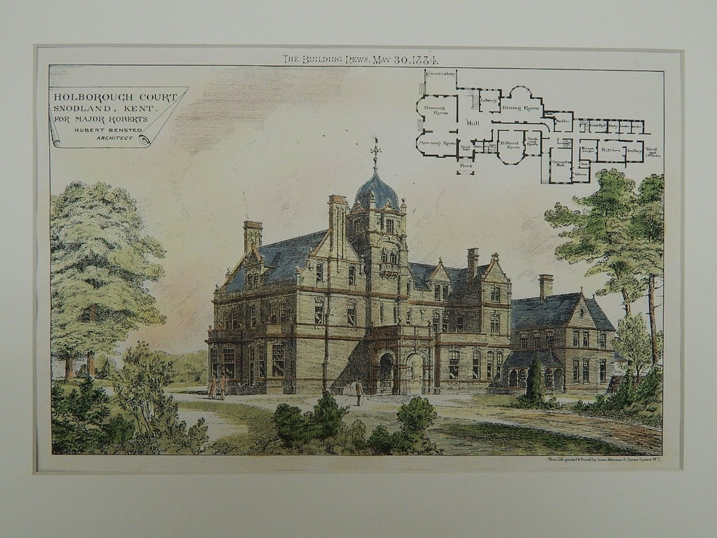 Holborough Court for Major Roberts, Snodland, Kent, England, 1884, Original Plan. Hubert Bensted.