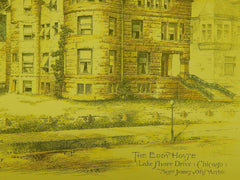 Main Hall and Exterior, The Eddy House, Chicago, IL, 1887, Original Plan. Jenney & Otis.