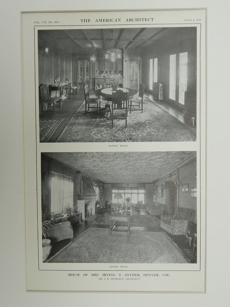 Living & Dining Rooms, House of Mrs. Irving T. Snyder, Denver, CO, 1914. J.B. Benedict.