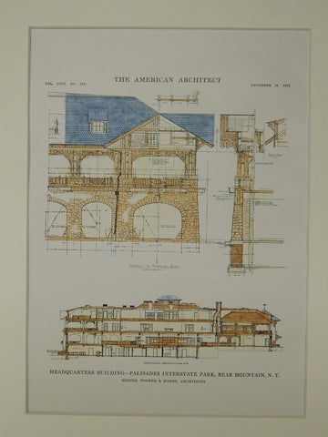 Headquarters, Palisade Interstate Park, Bear Mountain, NY, 1915, Original Plan. Tooker & Marsh.