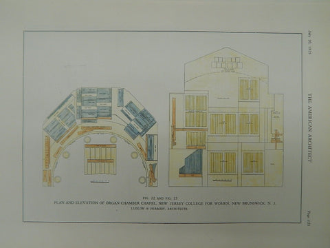 Organ Chamber Chapel, NJ College for Women, New Brunswick, NJ, 1929, OrigPlan. Ludlow & Peabody
